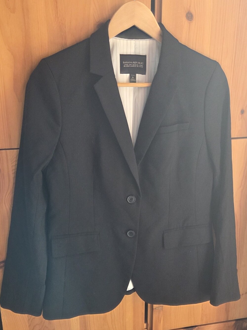 Banana Republic Women's Long & Lean Black Wool Blazer Size 8 Petite